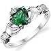 Stelring Silver 925 Irish Claddagh Friendship & Love Ring with Emerald Green Color Heart CZ