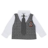 ★☆メンズクラブミニMen'ｓ Club Mini☆★カットソーベストと<br>オックスフォード素材シャツの見せかけトップス（タイつき）80cm：90cm：95cm (80cm, 千鳥チェック)