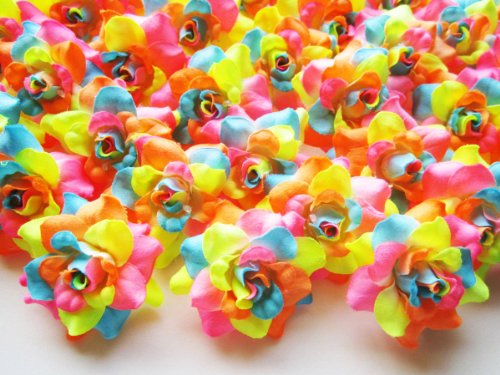 (100) Silk Neon Roses Flower Head - 1.75