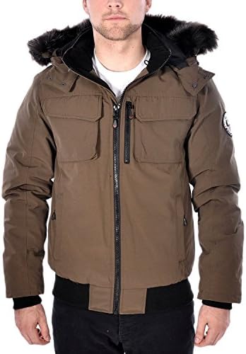 Arctic Expedition Men's Down Bomber Winter Jacket with Removable Hood Olive Large
