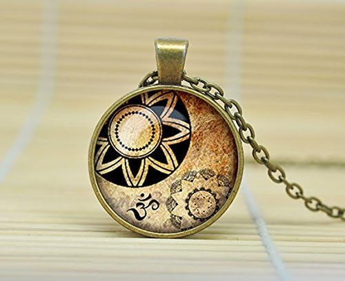 Om Necklace Om Pendant Yoga Jewelry Om Charm Zen Necklace Glass Cabochon Necklace A0977