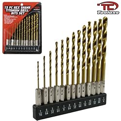 Tooluxe 13-Piece Hex Shank Titanium Coated Drill Bit Set
