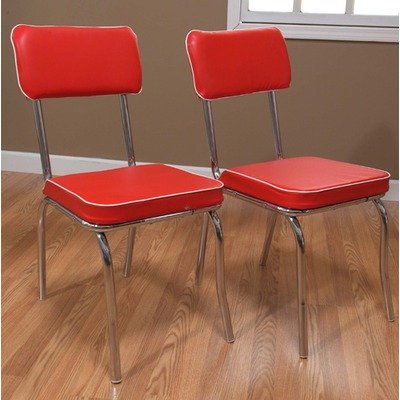 TMS Retro Vinyl Dining Side Chair in Red (Set of 2)