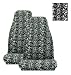 Set of 2 Universal-fit Dragon Fire Flame Print Front Bucket Seat Cover - Silver and Black