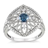 10K White Gold, Blue and White Diamond Ring, (.5 cttw, GH Color, I2-I3 Clarity)