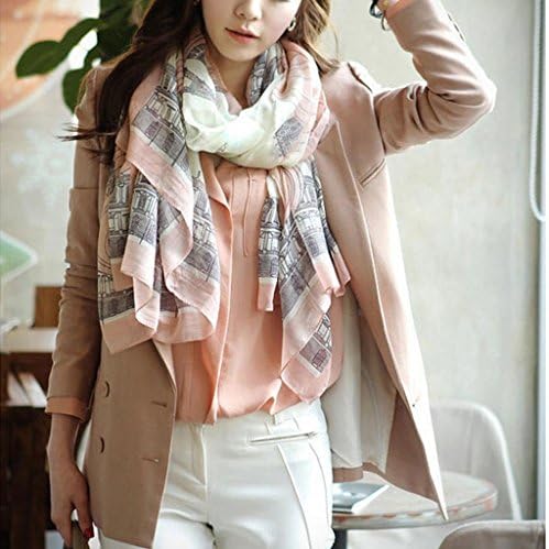 Vintage Lady's Soft Long Neck Scarf Wrap Shawl Eiffel Tower Printing Gauze Scarves