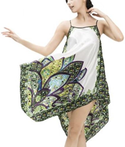 THJ-C Women's Bohemian Style Silk Night Gown [White] Adjustable Shoulder Strap