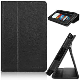CaseCrown Bold Standby Case (Black) Genuine Leather for Amazon Kindle Fire Tablet: Electronics