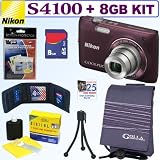Nikon Coolpix S4100 14 MP Digital Camera (Plum) + 8GB Accessory Kit