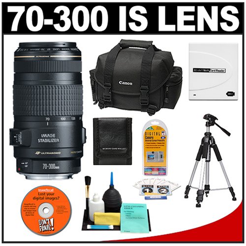 Canon EF 70-300mm f/4-5.6 IS USM AF Lens + Canon 2400 Case + Tripod + Accessory Kit for EOS 60D, 7D, 5D Mark II III, Rebel T3, T3i, T4i Digital SLR Cameras