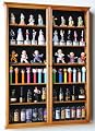 XL Shot Glass Display Case Rack Holder Cabinet for Tall Shooter and Mini Liquor Bottle -Oak
