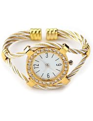 TOOGOO(R) Gold Tone Rope Lady Rhinestone Wrist Watch Bangle Bracelet Cuff