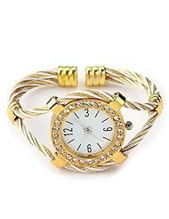 SODIAL(R) Gold Tone Rope Lady Rhinestone Wrist Watch Bangle Bracelet Cuff