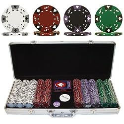 500 14g 3 COLOR A/K SUITED CLAY POKER CHIP SET W/ALUM CASE