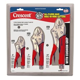 Crescent CLP3SETC 3 Piece 5-Inch, 7-Inch, and 10-Inch Curved Jaw Cushion Grip Locking Plier Set