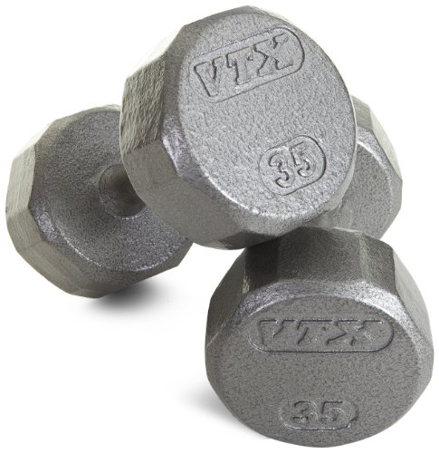 Troy Barbell VTX 12 Sided Gray Hex Dumbbell with Steel Contoured Handle
