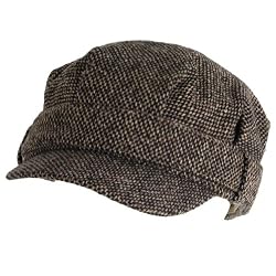 NWT TWEED MILITARY NEWSBOY GATSBY DRIVER CAP HAT * BROWN * Small / Medium