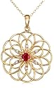 Yellow Gold Overlay Sterling Silver Round Ruby Pendant w/ Diamond Accent, 18"
