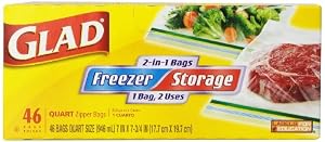 Glad 2-in-1 Zipper Quart Food Storage Bags, 46 Count (Pack of 3)