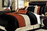 LUXURY SET 8 pc King Bed in a Bag Regatta Brick Black Beige Comforter Set with Euro Shams