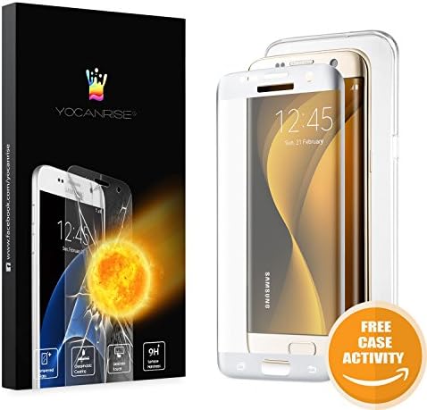 S7 Edge SCREEN PROTECTOR,ClEAR REAL TEMPERED GLASS FILM LCD FULL COVERAGE SCREEN PROTECTOR FOR SAMSUNG GALAXY S7 EDGE With Clear Case For Free by YOCANRISE (S7 Edge Screen Protector Silver White)