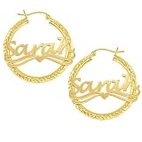 Ladies Lucent Script Personalized 10K Yellow Gold Hoop Earrings