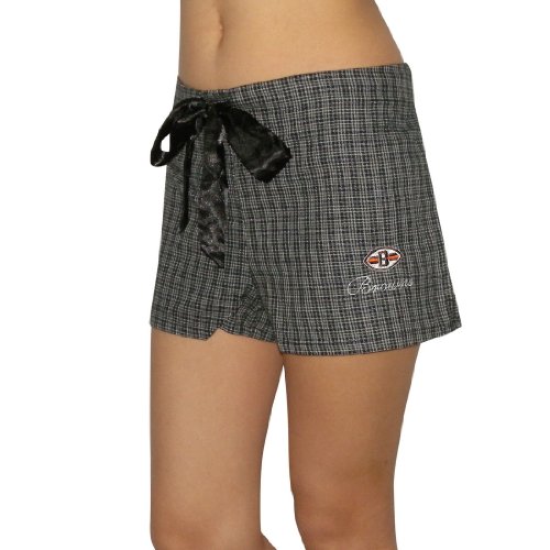 Womens NFL Cleveland Browns Plaid Cotton Pajama Lounge Shorts with Embroidered Logo - Grey & Black (Size: L)