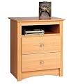 Prepac 2-Drawer Tall Night Table with Open Shelf - Maple