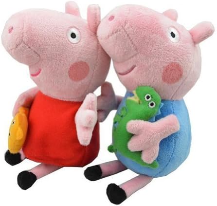Qiyun 2pcs Peppa Pig Plush Doll Stuffed Toy Peppa &amp; GEORGE For Kids Gift