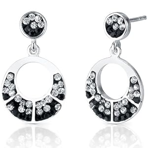 Moon Shine: Sterling Silver Dangle Earrings with Swarovski Black and Clear Crystals Free Shipping