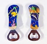 Handpainted Sandal Shape Beer Bottle Opener With Refrigerator Magnet: Tropical Fish Dolphin (Set Of 2)