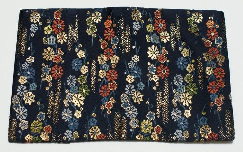 西陣織　金襴花いかだブックカバー（紺）　文庫本サイズ