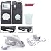 Black Leather Case for Apple Ipod Nano + White Car Charger for Apple Ipod Nano + White Travel Charger