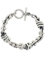 Sterling Silver Beaded Oval Link Bracelet Toggle Clasp Handmade 1/2 inch wide, sizes 8, 8.5 & 9 inch