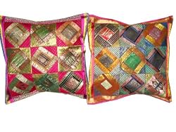 2 Hot pink Orange Color Tribal India Vintage Sari Toss Pillow Cushion Covers