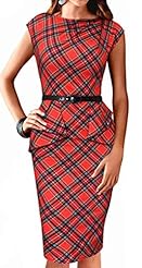 Sexy Round Neck Cocktail Cotton/Polyester Sleeveless Tank Plaid Print Vintage  Party Dress/Midi Dress  With Ruffles