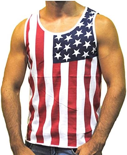 Our Precious Mens American Flag Print Wave Tank Top Vest Tee Shirt Blue XL