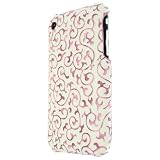 White / Hot Pink Swirl Carved Cover for iPhone 3G 3GS with 2 FREE Screen Protectors