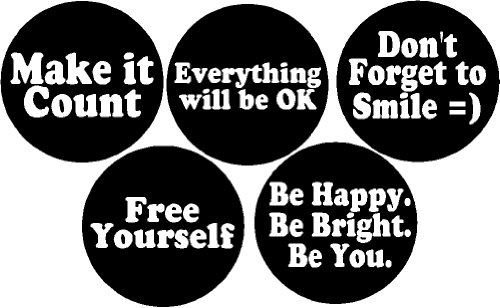 Set of 5 Inspirational Life Quotes Happiness 1.25″ Magnets – Set #13 (Smile)