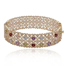 18k Yellow Gold Plated Sterling Silver Multi-Gemstone Cuff Bracelet by