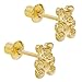 18k Gold Plated Little Teddy Bear Infants Toddler Girls Screw Back Earrings