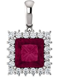 10K White Gold 8.00x8.00mm Princess Cut Rhodolite Garnet and Diamond Pendant -- LIFETIME WARRANTY