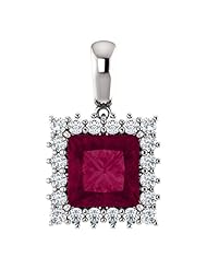Platinum 8.00x8.00mm Princess Cut Rhodolite Garnet and Diamond Pendant -- LIFETIME WARRANTY