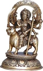 Hindu Goddess Durga Figurines Sitting on Lion 5 x 8 inches