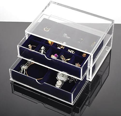 CYacrylic Jewelry Box Organizer Duoble layer Velvet Transparent Acrylic Jewelry Box For Women With Drawers 7.1 x 5.1 x 3.8 inches