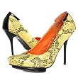 Virus06 Snake Pointy Toe High Heel Pumps YELLOW