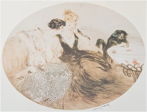 Louis Icart 2 WOMEN WITH CAT Art Deco Fine Art Print Poster