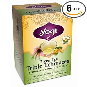 Yogi Green Tea Triple Echinacea, Herbal Tea Supplement, 16-Count Tea Bags (Pack of 6)