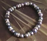Image of Freshwater pearl with crystal stud bracelet - black pearl