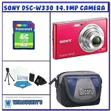 Sony DSC-W330 14.1MP Digital Camera with 4x Wide Angle Zoom with Digital Steady Shot Image Stabilization and 3.0 inch LCD (Red) (DSC-W330) + Starter Pack # 1